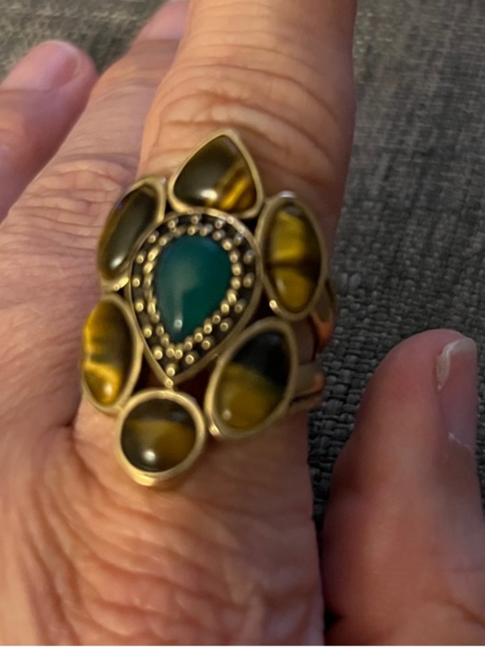 Studio Barse Teardrop Turquoise-Cognac Multi-Stone Ring